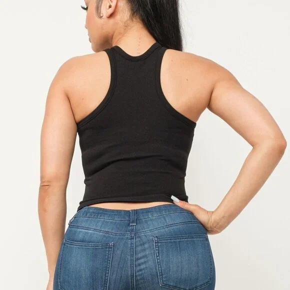 T3-Fine Ribbed High Neck Tank Top- NWT- White M/L - Picture 2 of 4